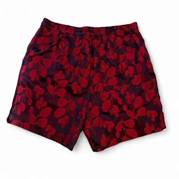 Vibrant Red and Black Leaf Print Shorts - Picture 2 of 2